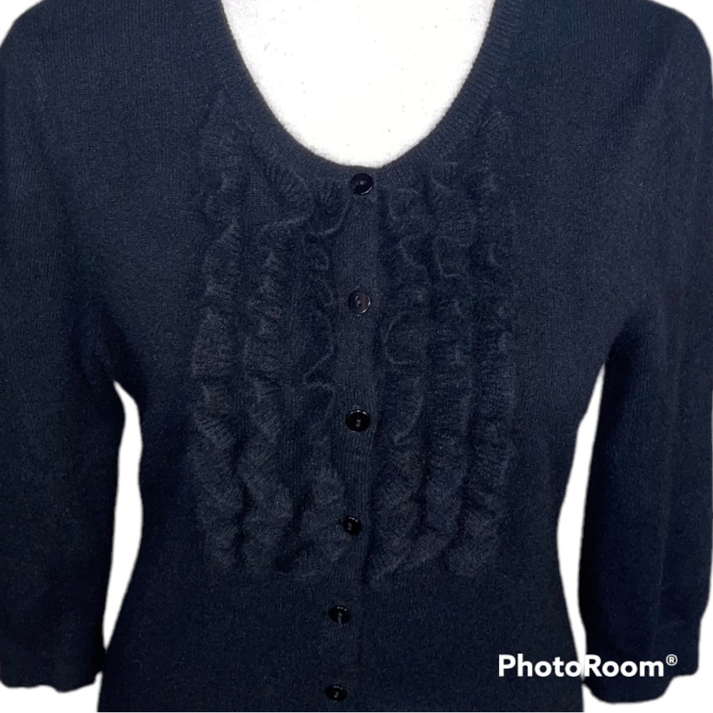 Aqua Cashmere black ruffled cardigan medium - Picture 2 of 4
